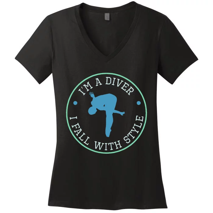 Diver Springboard Diving Platform Diving Aquatic Women's V-Neck T-Shirt