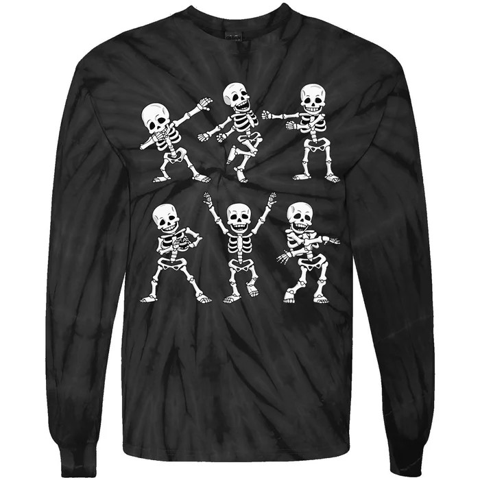 Dancing Skeletons Dance Challenge Girl Kids Halloween Tie-Dye Long Sleeve Shirt