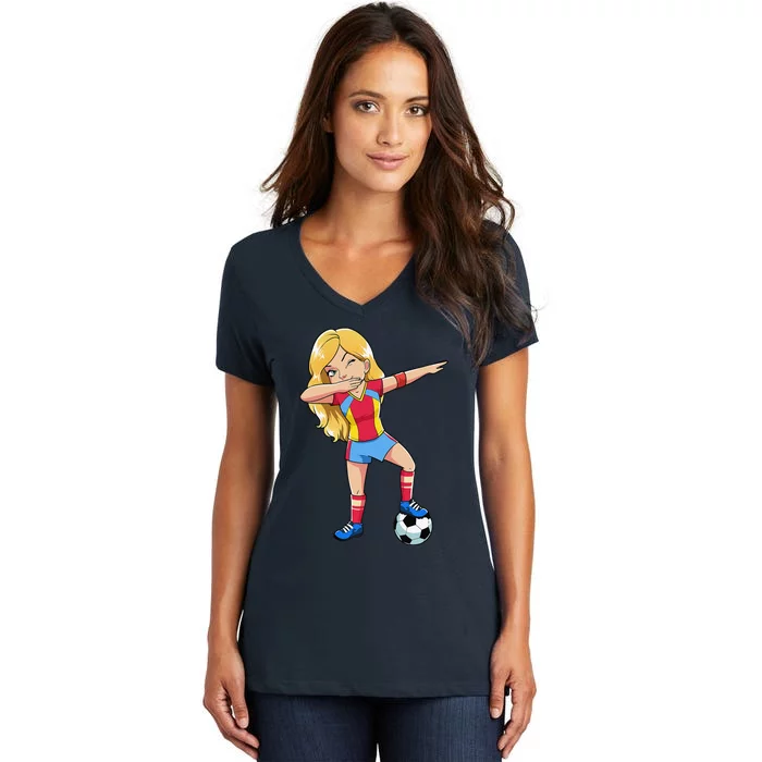 Dabbing Soccer Dab Dance Football Gifts Women's V-Neck T-Shirt