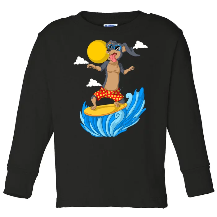 Dachshund Surfing Toddler Long Sleeve Shirt