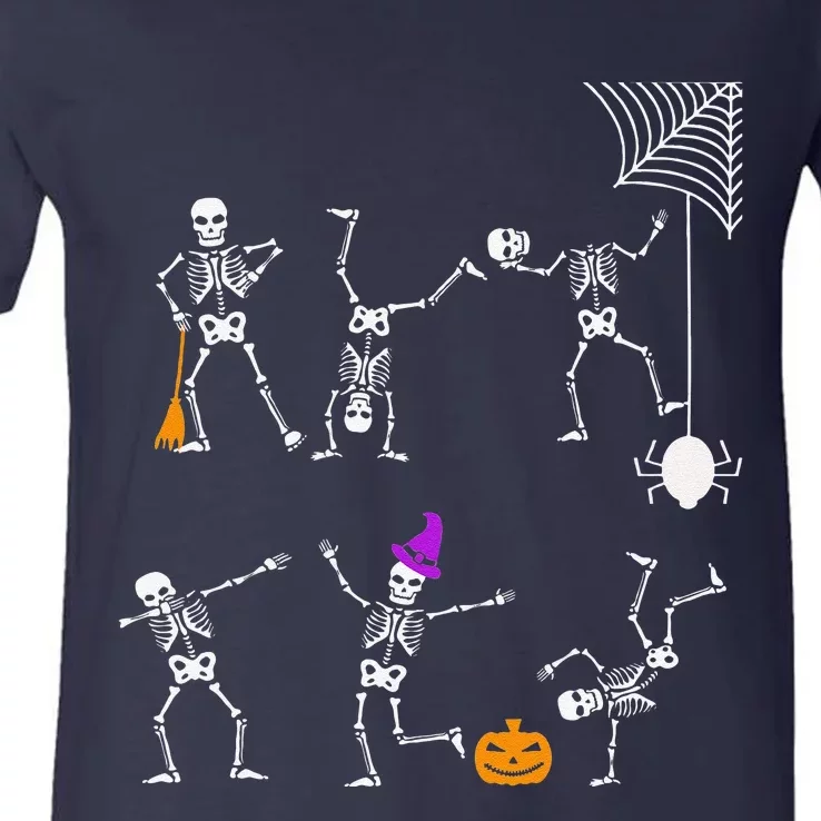 Dancing Skulls Dancing Skeletons Cute Spooky Halloween Ghost V-Neck T-Shirt