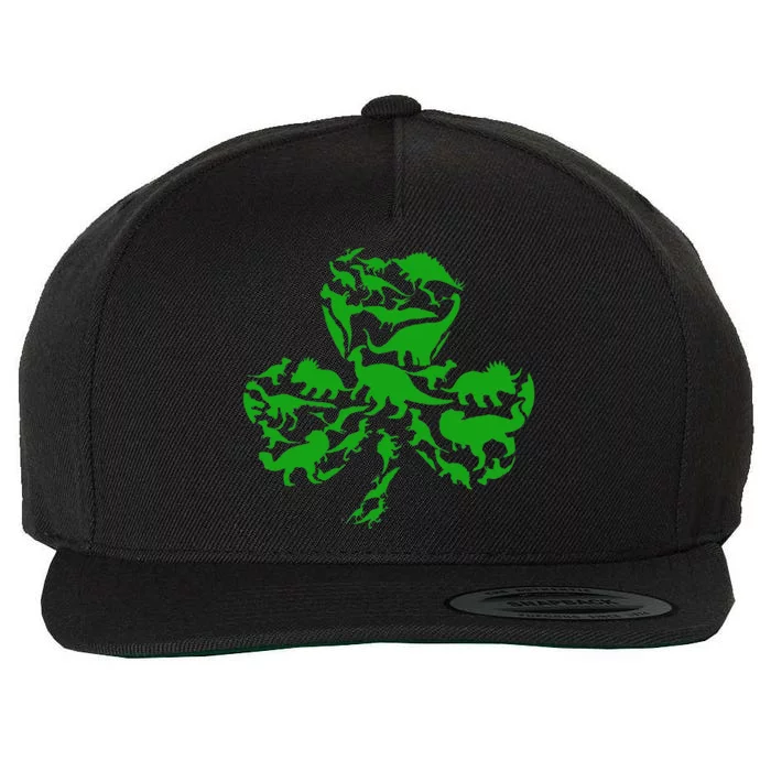 Dinosaur Shamrock Dino Clover Leaf St Patricks Day Wool Snapback Cap