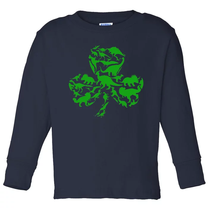 Dinosaur Shamrock Dino Clover Leaf St Patricks Day Toddler Long Sleeve Shirt