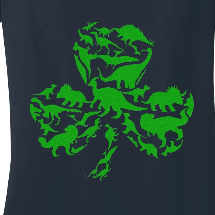 Dinosaur Shamrock Dino Clover Leaf St Patricks Day Women's V-Neck T-Shirt