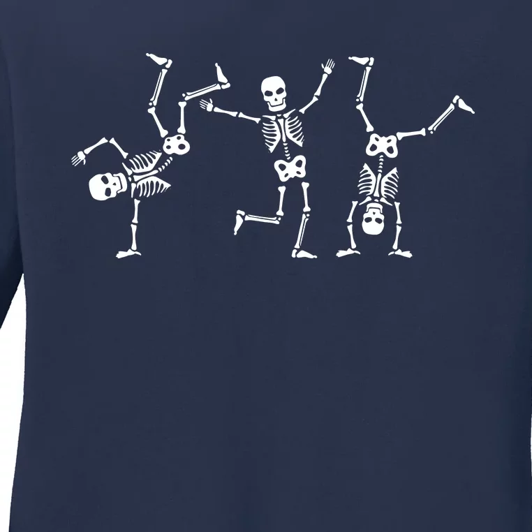 Dancing Skeletons Dance Challenge Halloween Scary Skeleton Vneck Ladies Long Sleeve Shirt