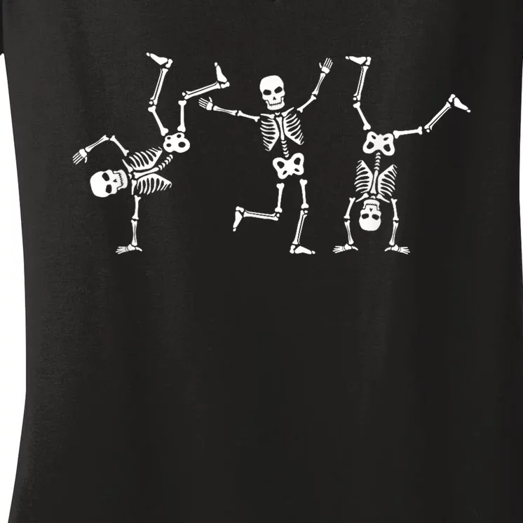 Dancing Skeletons Dance Challenge Halloween Scary Skeleton Women's V-Neck T-Shirt