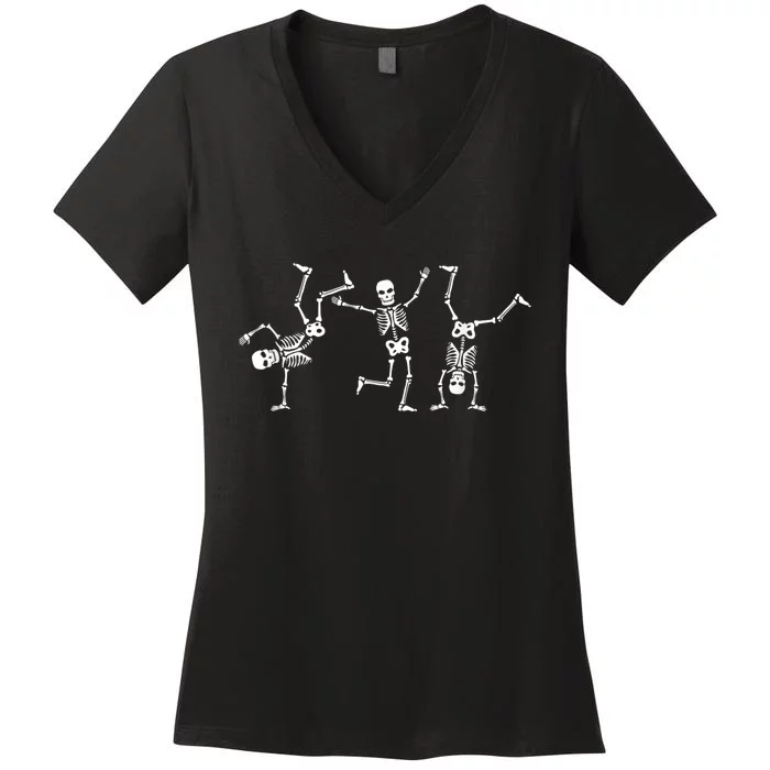 Dancing Skeletons Dance Challenge Halloween Scary Skeleton Women's V-Neck T-Shirt