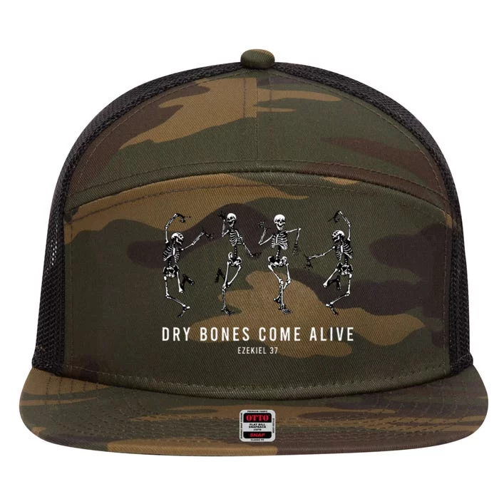 Dancing Skeleton Dry Bones Come Alive Christian Halloween 7 Panel Mesh Trucker Snapback Hat