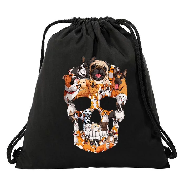 Dog Skull dogs paw lover Halloween costume Drawstring Bag