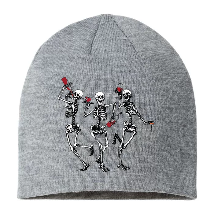 Dancing Skeletons Drinking Wine Lover Funny Halloween Scary 8 1/2in Sustainable Knit Beanie