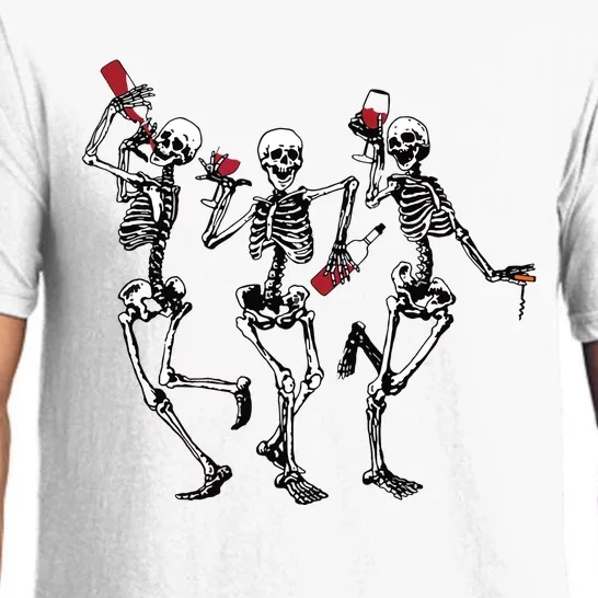 Dancing Skeletons Drinking Wine Lover Funny Halloween Scary Pajama Set