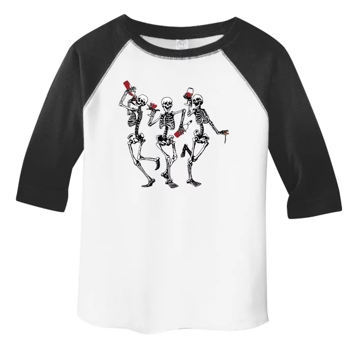 Dancing Skeletons Drinking Wine Lover Funny Halloween Scary Toddler Fine Jersey T-Shirt