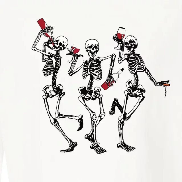 Dancing Skeletons Drinking Wine Lover Funny Halloween Scary Cropped Pullover Crew