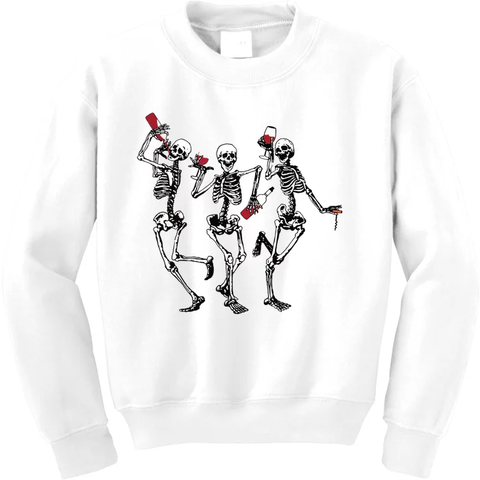 Dancing Skeletons Drinking Wine Lover Funny Halloween Scary Kids Sweatshirt