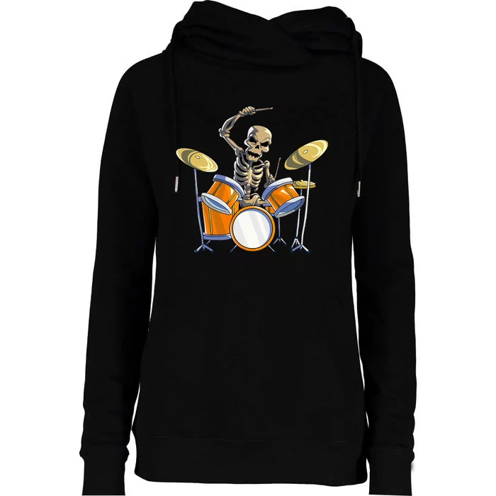 Drummer Skeleton Drum Set Drummer Halloween Womens Funnel Neck Pullover Hood