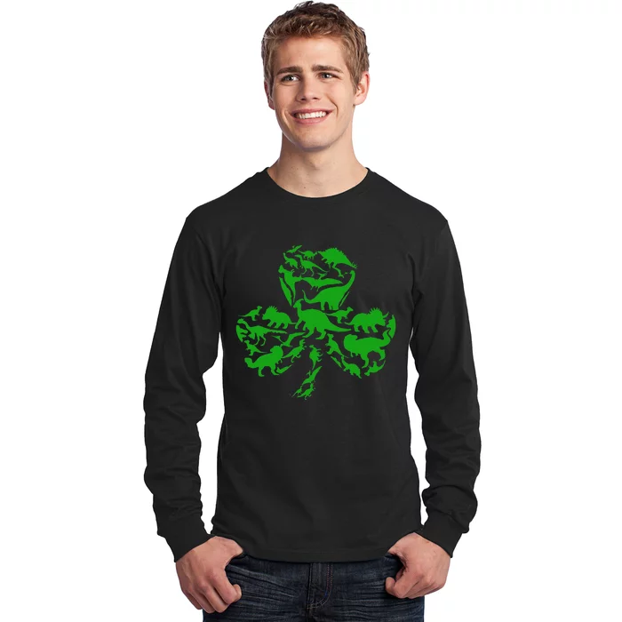 Dinosaur Shamrock Dino Clover Leaf St Patricks Day Long Sleeve Shirt