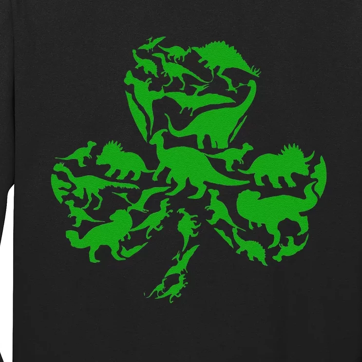 Dinosaur Shamrock Dino Clover Leaf St Patricks Day Long Sleeve Shirt