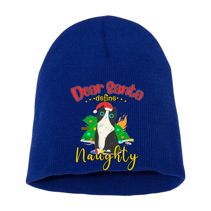 Dear Santa Define Naughty Funny Christmas Cat Funny Gift Short Acrylic Beanie