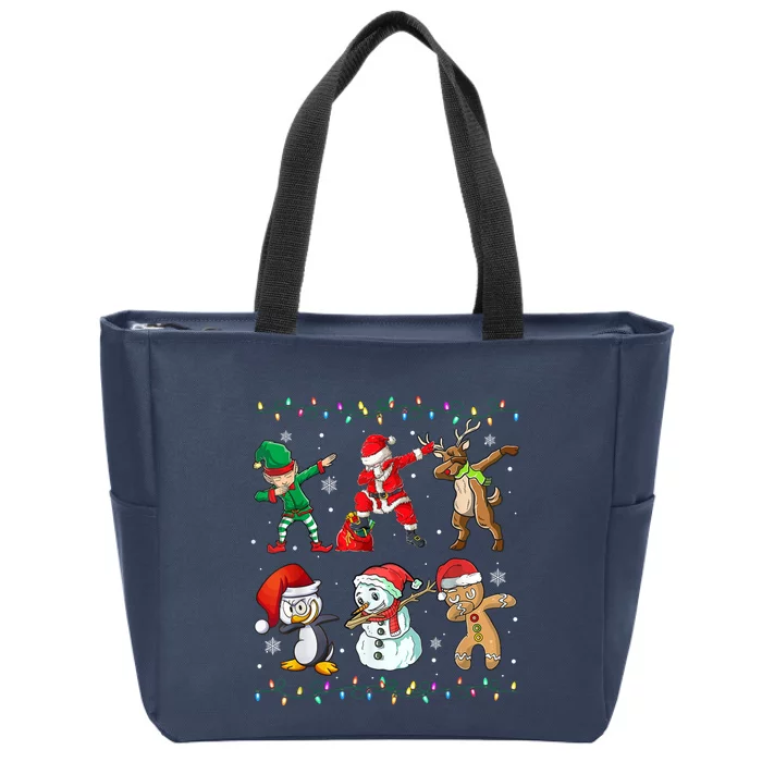 Dabbing Santa Elf Friends Christmas Zip Tote Bag