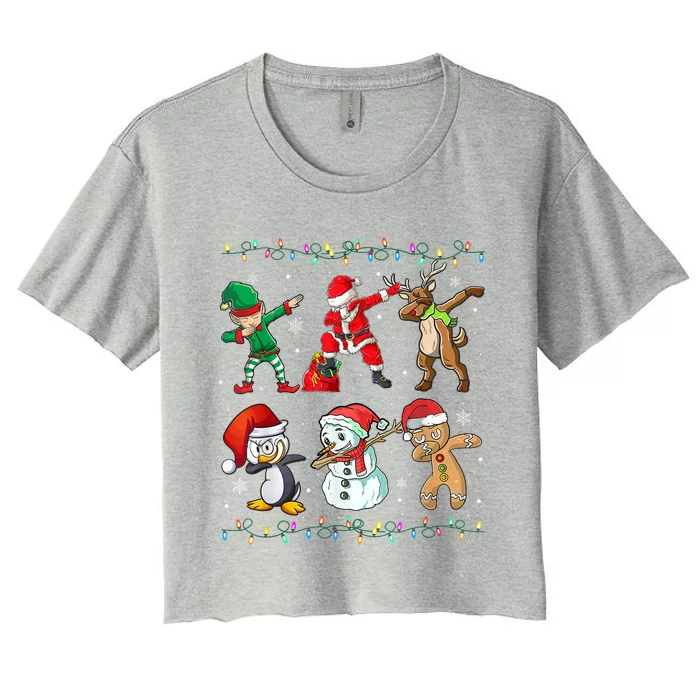 Dabbing Santa Elf Friends Christmas Women's Crop Top Tee