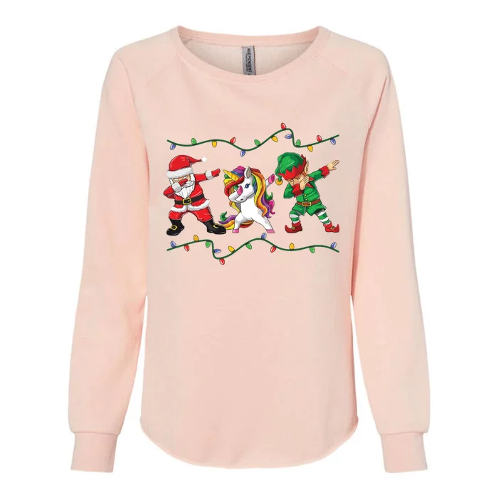 Dabbing Santa Elf Unicorn Christmas Xmas Gifts Womens California Wash Sweatshirt