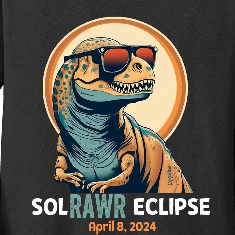 Dinosaur Solar Eclipse April 8 2024 Eclipse Trex Kids Long Sleeve Shirt