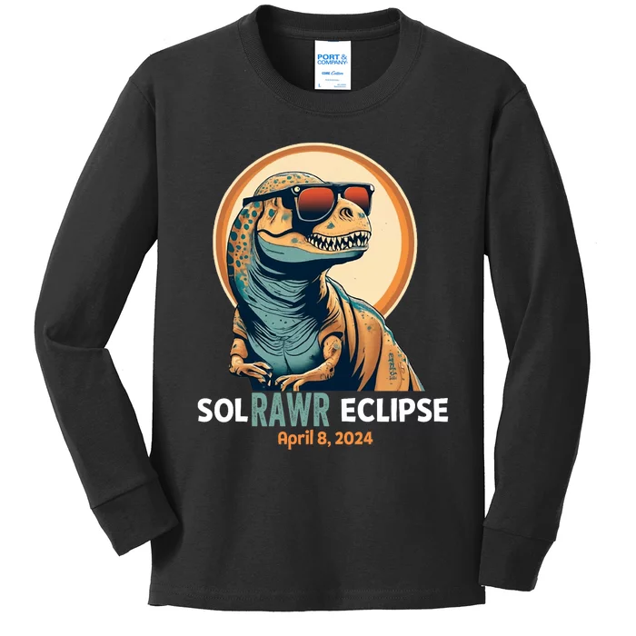 Dinosaur Solar Eclipse April 8 2024 Eclipse Trex Kids Long Sleeve Shirt