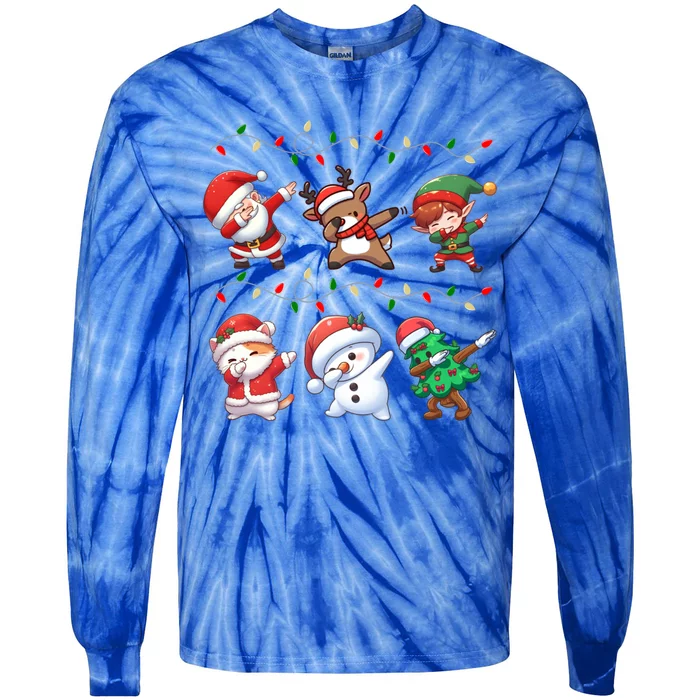 Dabbing Santa Elf Reindeer Snow Christmas Gift Tie-Dye Long Sleeve Shirt