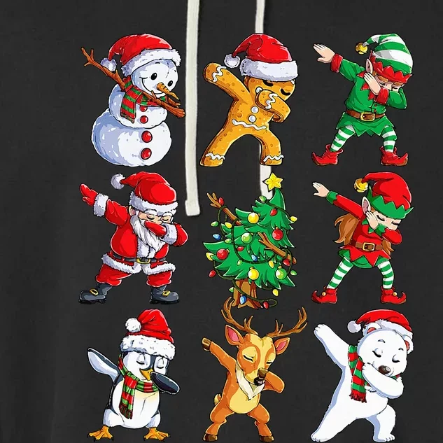 Dabbing Santa Elf Friends Christmas Xmas Dab Garment-Dyed Fleece Hoodie