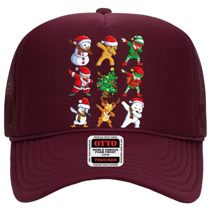 Dabbing Santa Elf Friends Christmas Xmas Dab High Crown Mesh Trucker Hat