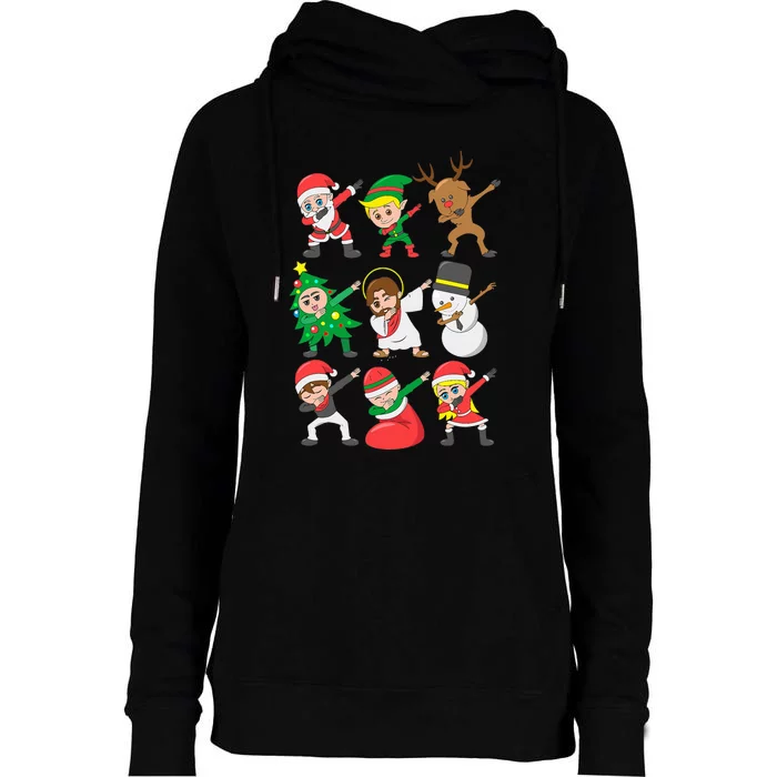 Dabbing Santa Elf Friends Christmas Womens Funnel Neck Pullover Hood