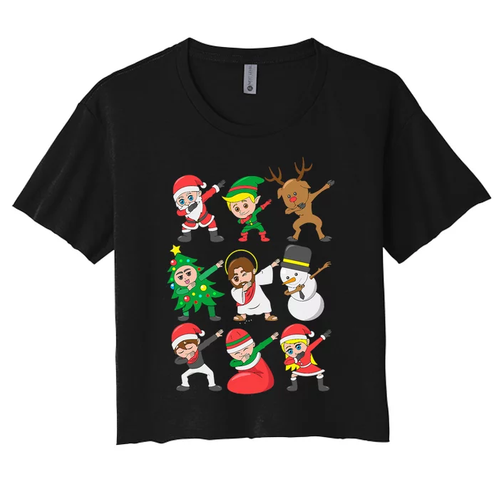 Dabbing Santa Elf Friends Christmas Women's Crop Top Tee