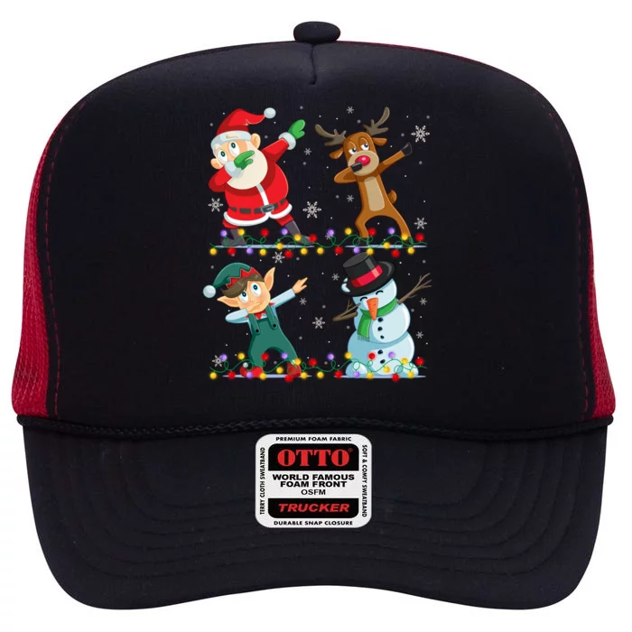 Dabbing Santa Elf Friends Christmas Funny Xmas Dab Funny Gift High Crown Mesh Trucker Hat