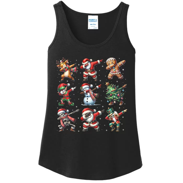 Dabbing Santa Elf Christmas Tree Lights Ladies Essential Tank