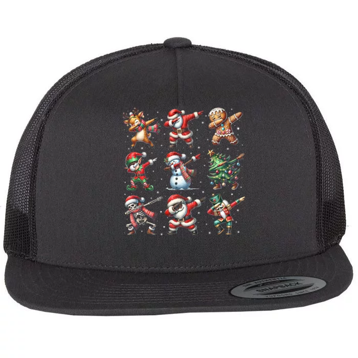 Dabbing Santa Elf Christmas Tree Lights Flat Bill Trucker Hat