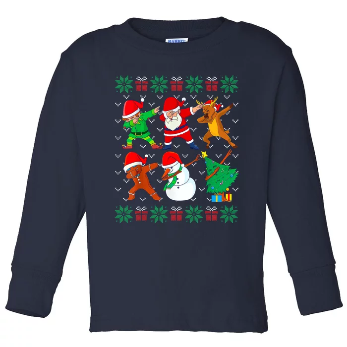 Dabbing Santa Elf Friends Ugly Xmas Sweater Dab Boy Toddler Long Sleeve Shirt