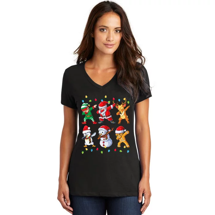 Dabbing Santa Elf Friends Christmas Women's V-Neck T-Shirt