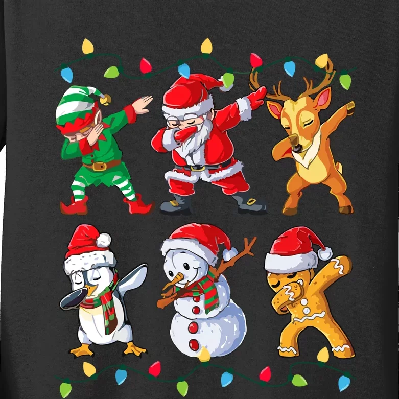 Dabbing Santa Elf Friends Christmas Kids Long Sleeve Shirt