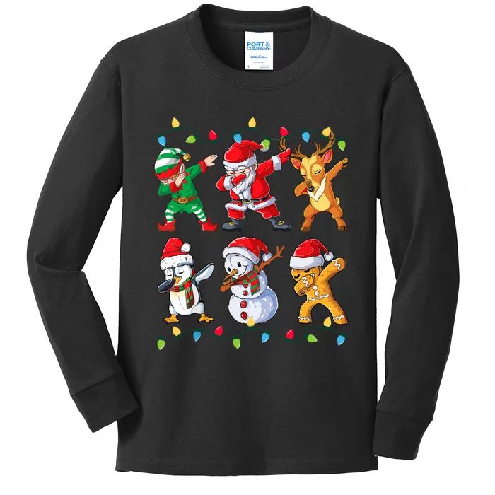 Dabbing Santa Elf Friends Christmas Kids Long Sleeve Shirt