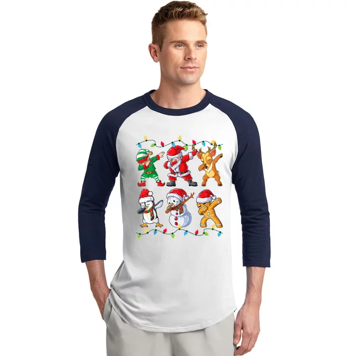 Dabbing Santa Elf Friends Christmas Baseball Sleeve Shirt