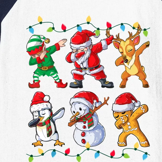 Dabbing Santa Elf Friends Christmas Baseball Sleeve Shirt