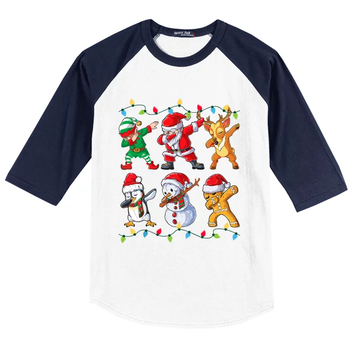 Dabbing Santa Elf Friends Christmas Baseball Sleeve Shirt