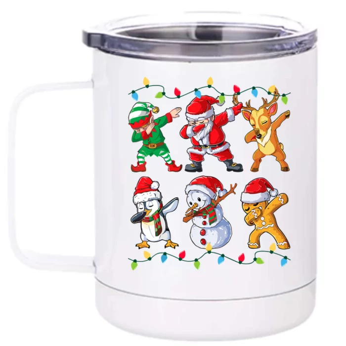 Dabbing Santa Elf Friends Christmas Front & Back 12oz Stainless Steel Tumbler Cup