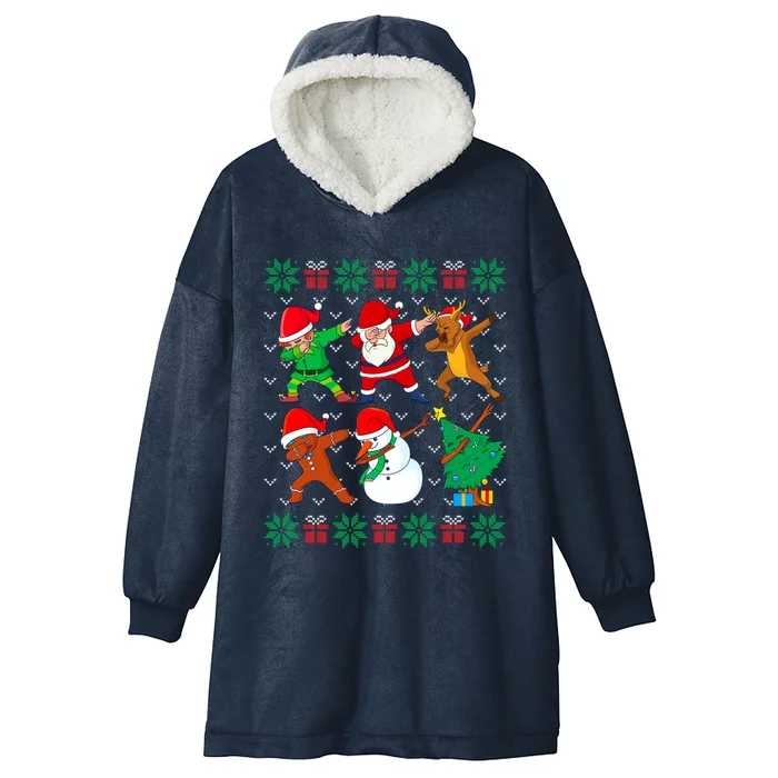 Dabbing Santa Elf Friends Ugly Xmas Sweater Gift Hooded Wearable Blanket