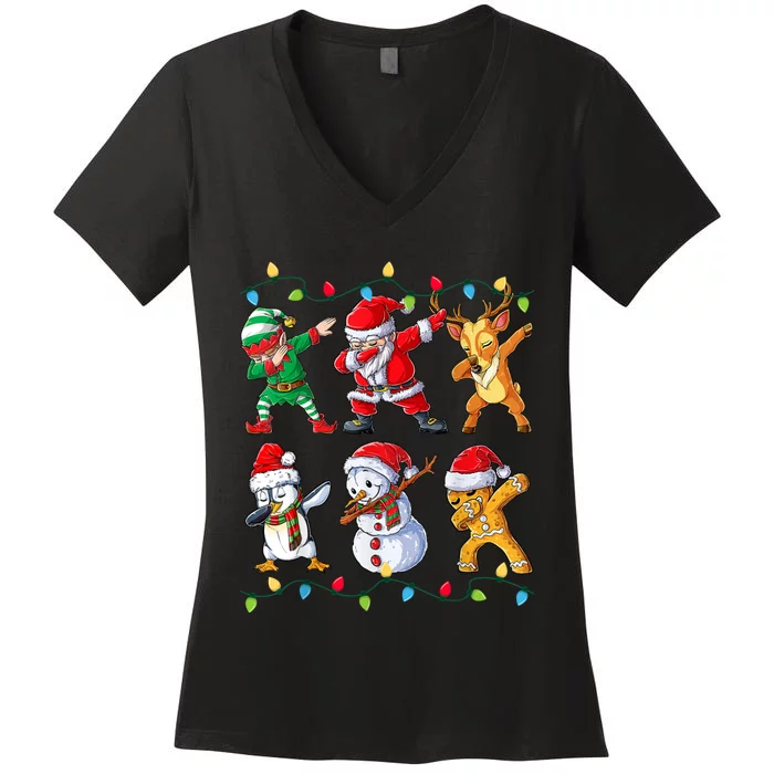 Dabbing Santa Elf Friends Christmas Xmas Dab Women's V-Neck T-Shirt