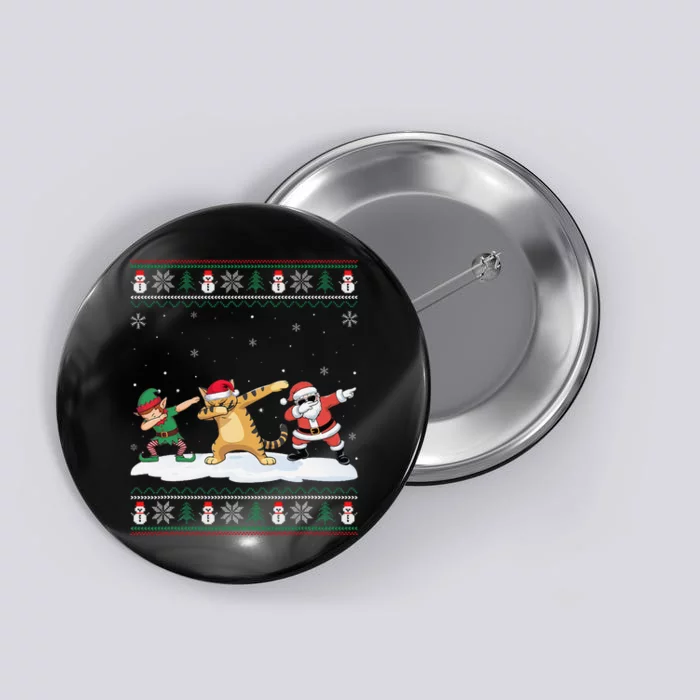 Dabbing Santa Elf Savannah Cat Christmas Button