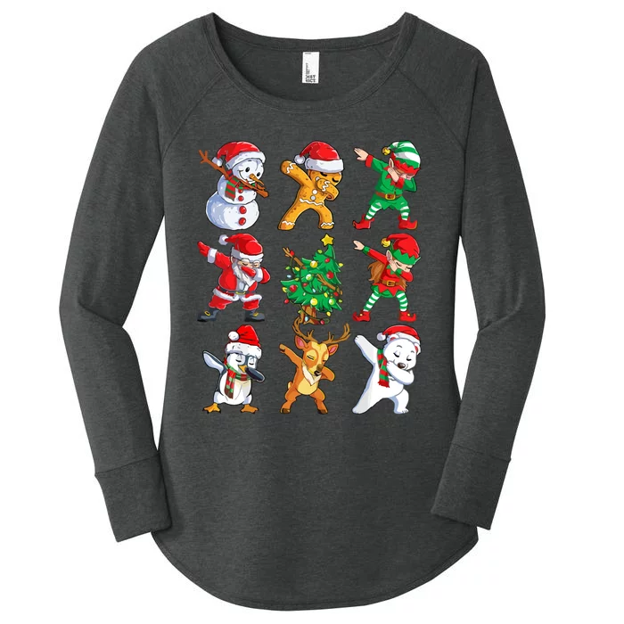 Dabbing Santa Elf Friends Christmas Women's Perfect Tri Tunic Long Sleeve Shirt