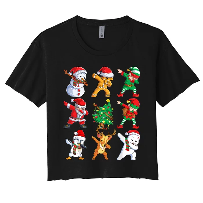 Dabbing Santa Elf Friends Christmas Women's Crop Top Tee