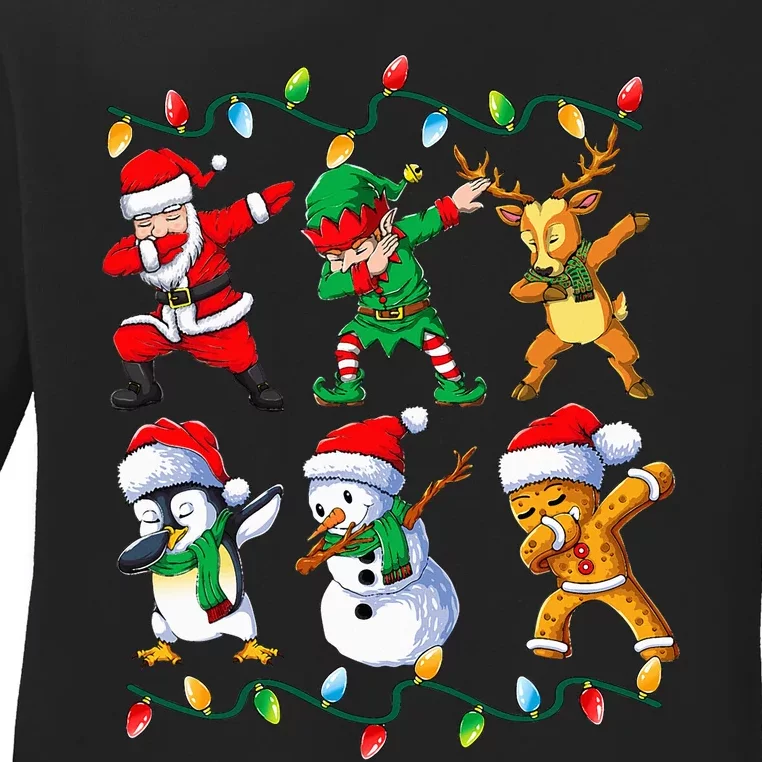 Dabbing Santa Friends Xmas Gifts Kids Christmas Ladies Long Sleeve Shirt