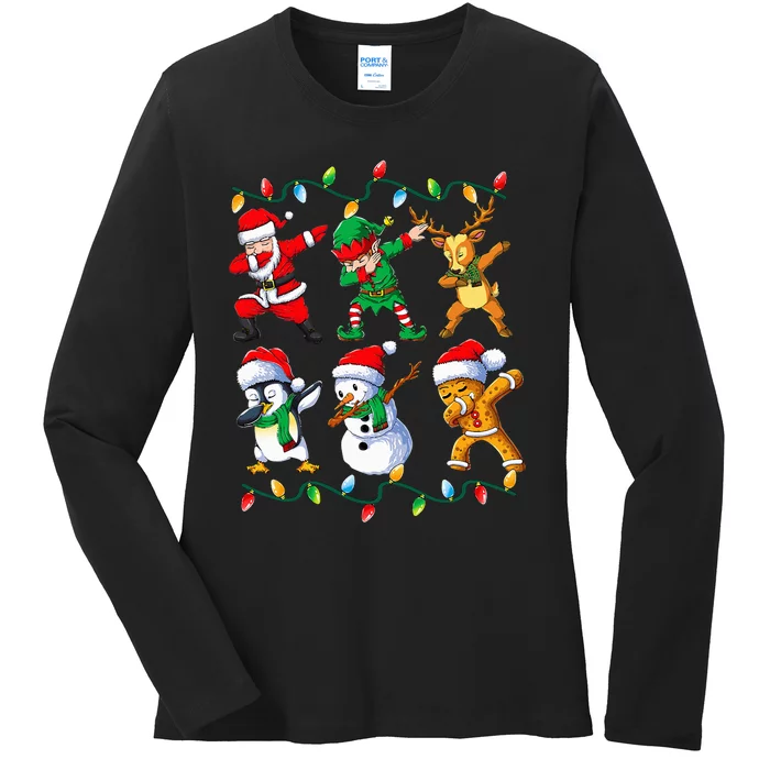 Dabbing Santa Friends Xmas Gifts Kids Christmas Ladies Long Sleeve Shirt